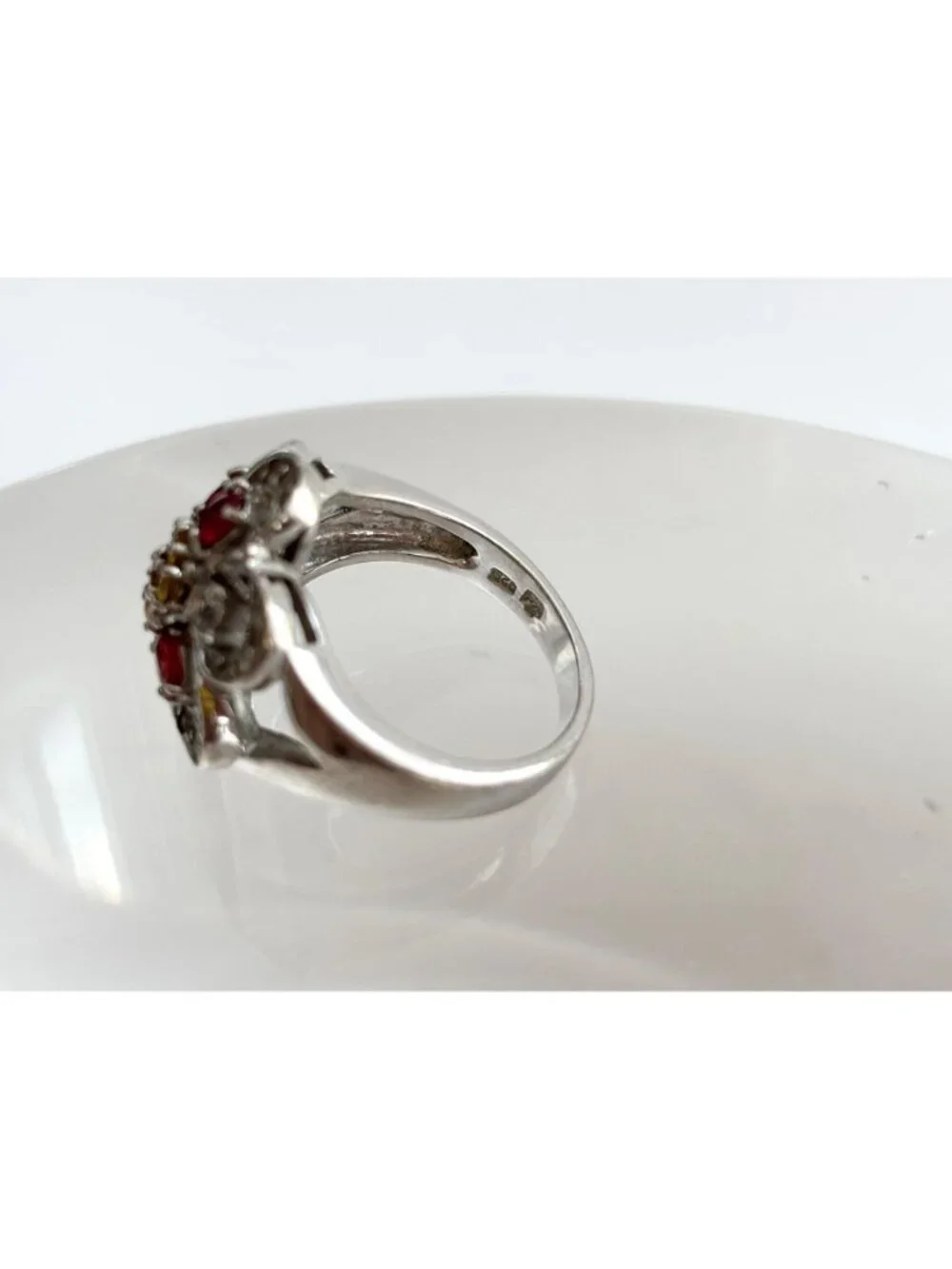 Garnet & Citrine Gemstone Floral Sterling Silver 925 Vintage Ring - sz 9.25